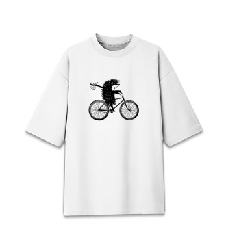 Мужская Хлопковая футболка оверсайз Ежик на велосипеде