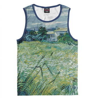 Мужская Майка Ван Гог. Зеленое пшеничное поле с кипарисом