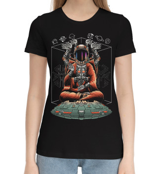 Женская Хлопковая футболка Многорукий космонавт