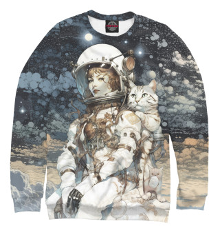 Мужской свитшот Космонавт с белым полосатым котом