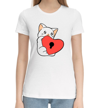 Женская Хлопковая футболка Киса с сердечком