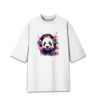 Мужская Хлопковая футболка оверсайз Панда в наушниках