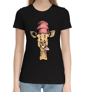 Женская Хлопковая футболка Жираф дразнит языком