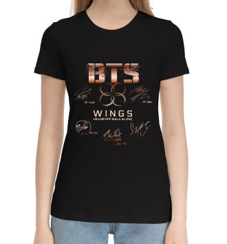 Женская Хлопковая футболка BTS Wings автографы