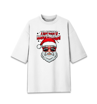 Хлопковая футболка оверсайз для девочек Прикольный Дед Мороз (5.1)