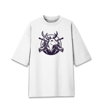 Мужская Хлопковая футболка оверсайз Голова оленя с ружьями