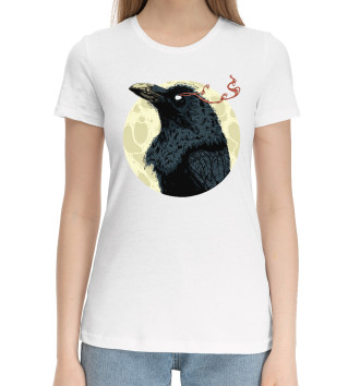 Женская Хлопковая футболка Ворон на фоне луны