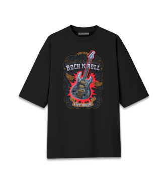 Женская Хлопковая футболка оверсайз Гитара стимпанк с надписью  rock n roll