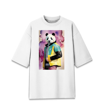 Женская Хлопковая футболка оверсайз Чувак-панда в модной куртке