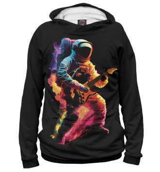 Женское Худи Космонавт с гитарой в радужных огнях
