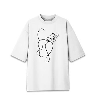 Хлопковая футболка оверсайз для девочек Ласковый котик