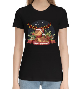 Женская Хлопковая футболка Merry Christmas