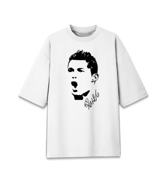 Хлопковая футболка оверсайз для девочек Роналду силуэт автограф