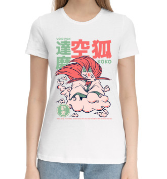 Женская Хлопковая футболка Куко Кицунэ Ёкай