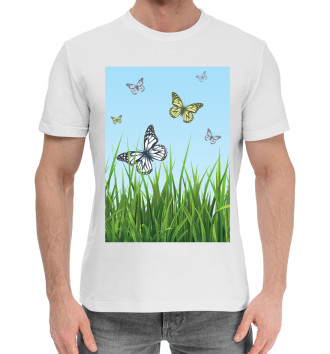 Мужская Хлопковая футболка Бабочки на поле