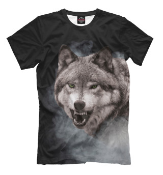Мужская футболка Серый Волк в дымке