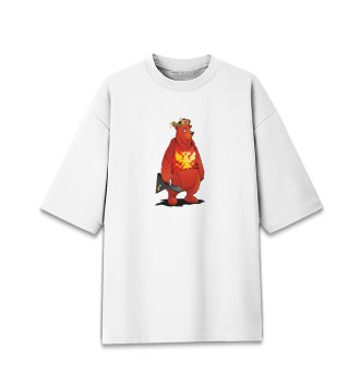Женская Хлопковая футболка оверсайз Медведь с балалайкой