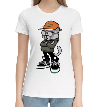 Женская Хлопковая футболка Районный котяра