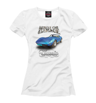 Футболка для девочек Синий масл-кар Corvette на белом