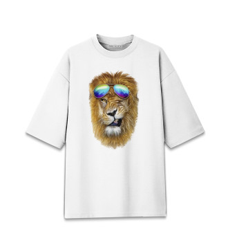 Хлопковая футболка оверсайз для девочек Лев в очках