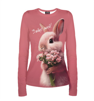Женский Лонгслив Розовый кролик с цветами