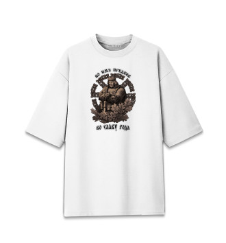 Хлопковая футболка оверсайз для девочек Славянский воин РОДа