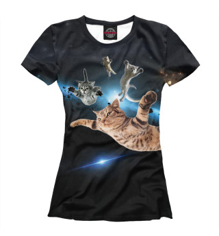 Женская футболка Летящие коты в космосе