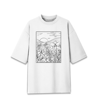 Мужская Хлопковая футболка оверсайз Пейзаж в стиле Line Art