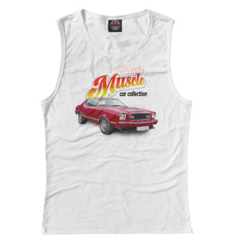 Женская Майка Ретро-кар Ford Mustang на белом фоне