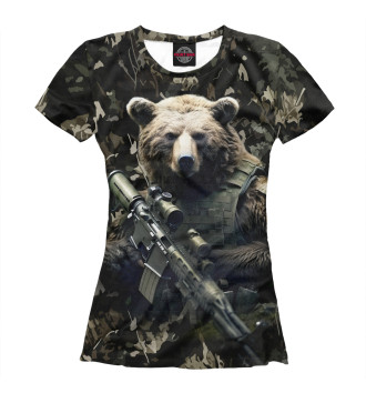 Женская Футболка Медведь солдат с винтовкой