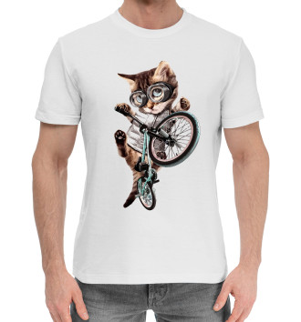 Мужская Хлопковая футболка Кот на BMX
