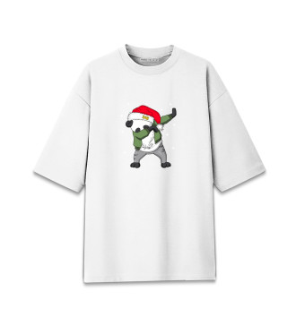 Хлопковая футболка оверсайз для девочек DAB панда дед мороз