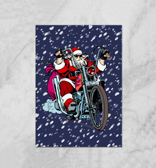 Плакат Санта Клаус байкер