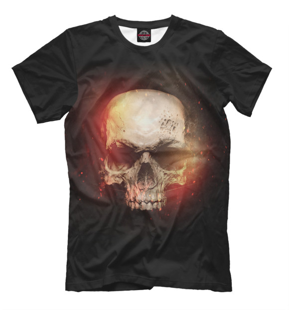 Мужская футболка с изображением Череп в огне цвета Черный