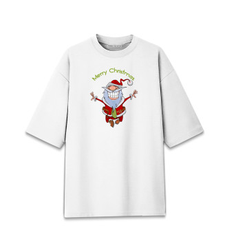 Женская Хлопковая футболка оверсайз Веселый Санта Клаус