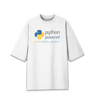 Мужская Хлопковая футболка оверсайз Python Powered Print Hello