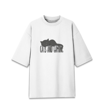 Хлопковая футболка оверсайз для девочек Кот и игры
