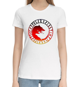Женская Хлопковая футболка Волк Фенрир и руны