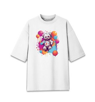 Женская Хлопковая футболка оверсайз Мишка с шариками