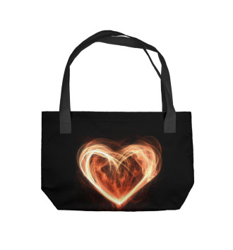 Пляжная сумка Огненное сердце на чёрном фоне