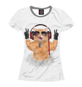 Женская Футболка Cat music lover