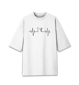 Мужская Хлопковая футболка оверсайз Сердце котик