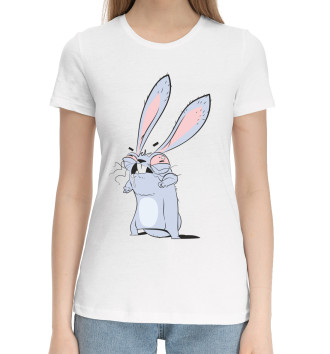 Женская Хлопковая футболка Нервный заяц