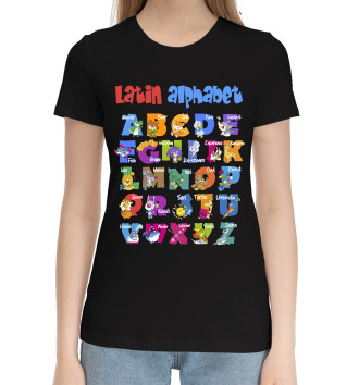 Женская Хлопковая футболка Латинский алфавит для детей