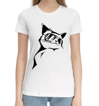 Женская Хлопковая футболка Кот в очках