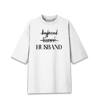 Мужская Хлопковая футболка оверсайз Husband белый фон