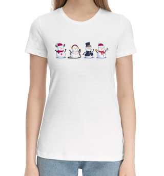 Женская хлопковая футболка Снеговики