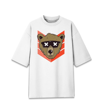 Мужская Хлопковая футболка оверсайз Медведь в очках