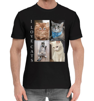 Мужская Хлопковая футболка I love cats