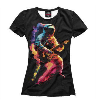 Футболка для девочек Космонавт с гитарой в радужных огнях